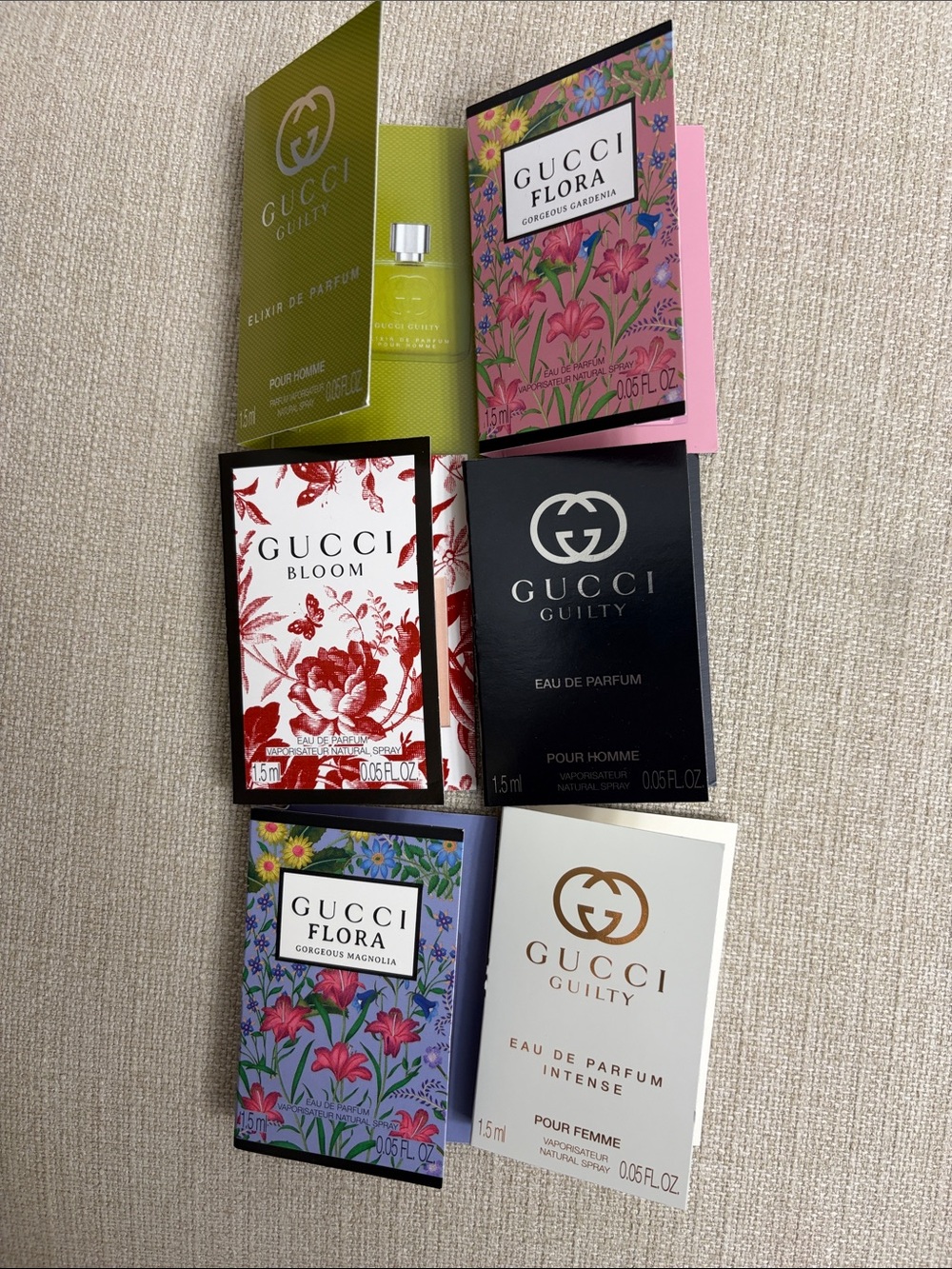 6Gucci Sample Set with Pink, Red, Black, Green, White, Purple sample